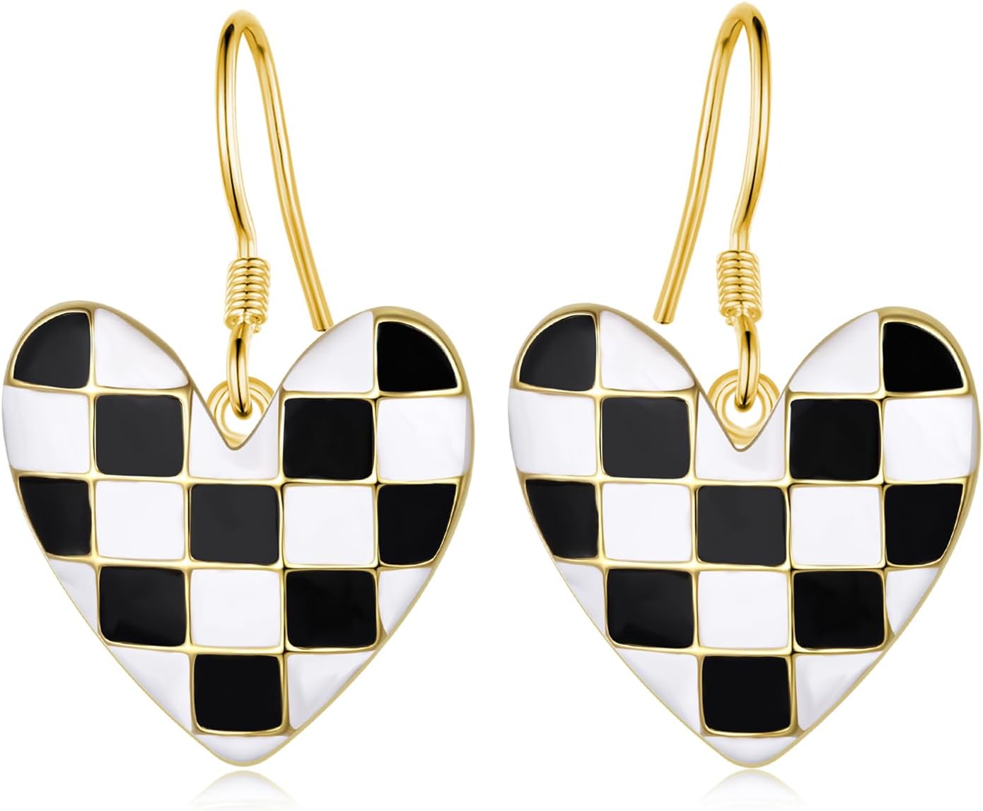 Checkered Black and White Earrings for Women 925 Sterling Silver Black and White Checkered Jewelry