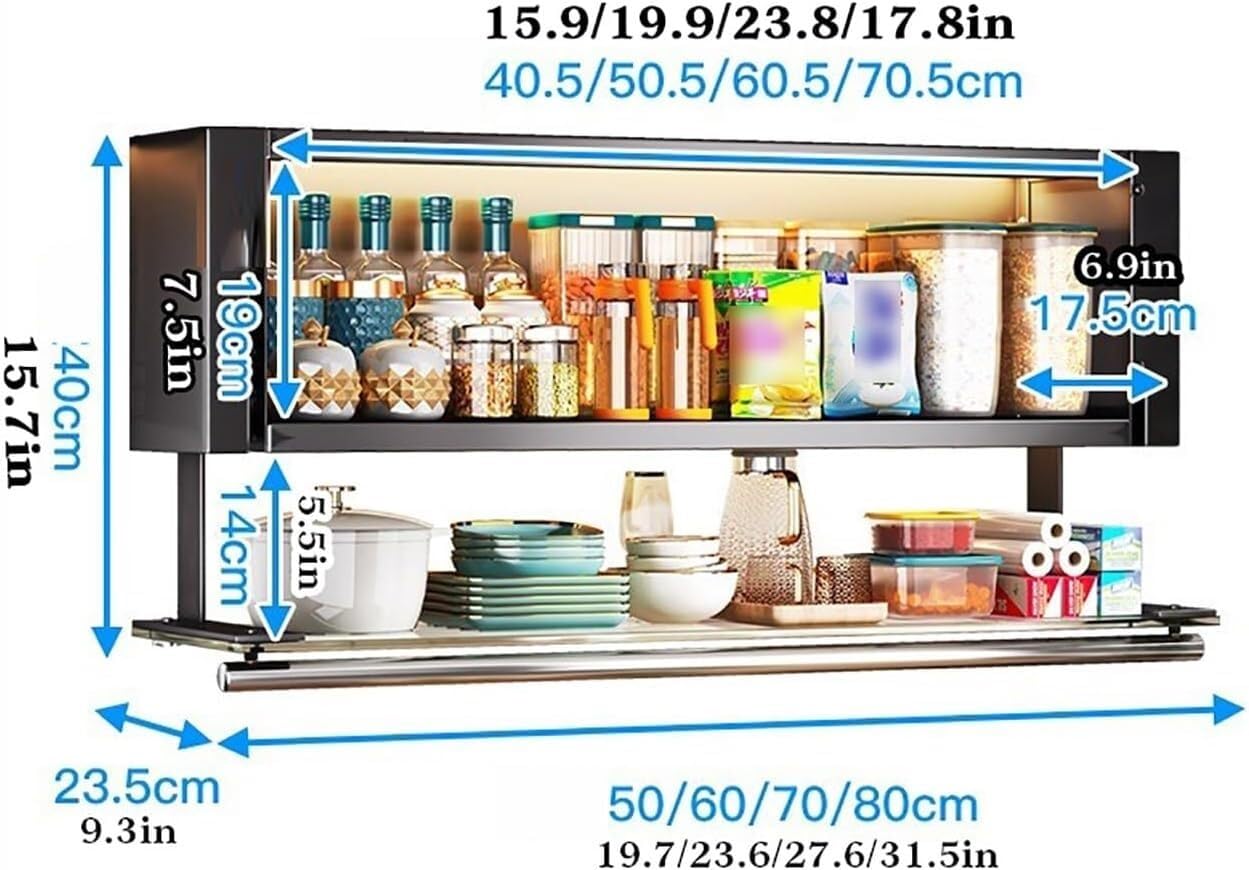 Sollevamento multifunzionale Porta spezie estraibile a 2 livelli, organizer for mobili da cucina con ante, ripiano estraibile for impieghi gravosi, mensola galleggiante montata a parete for l'uso sopr