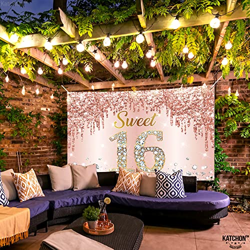 Katchon, Rose Gold Sweet 16 Backdrop - 72 X 44 Inch | Sweet 16 Banner | Sweet 16 Birthday Backdrop For Sweet 16 Birthday Decorations | Sweet 16 Birthday Banner | 16Th Birthday Decorations For Girls #TOP2