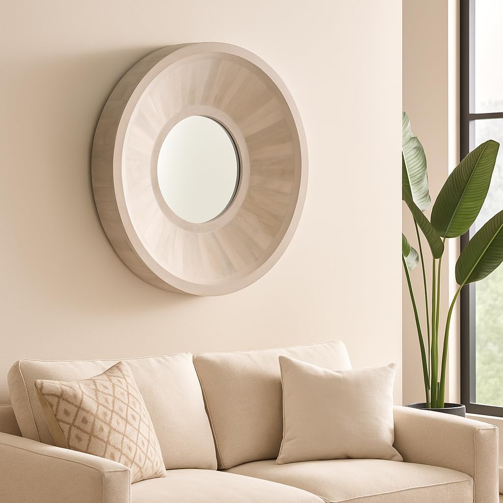 Modern Wood Wall Mirror for Bedroom Decor - Wall Mirror for Hallway, Entryway, and Living Room Decor - Decorative Alternative Full Length Mirrors for Bathroom and Dorm Decor Spaces - 36", Ivory