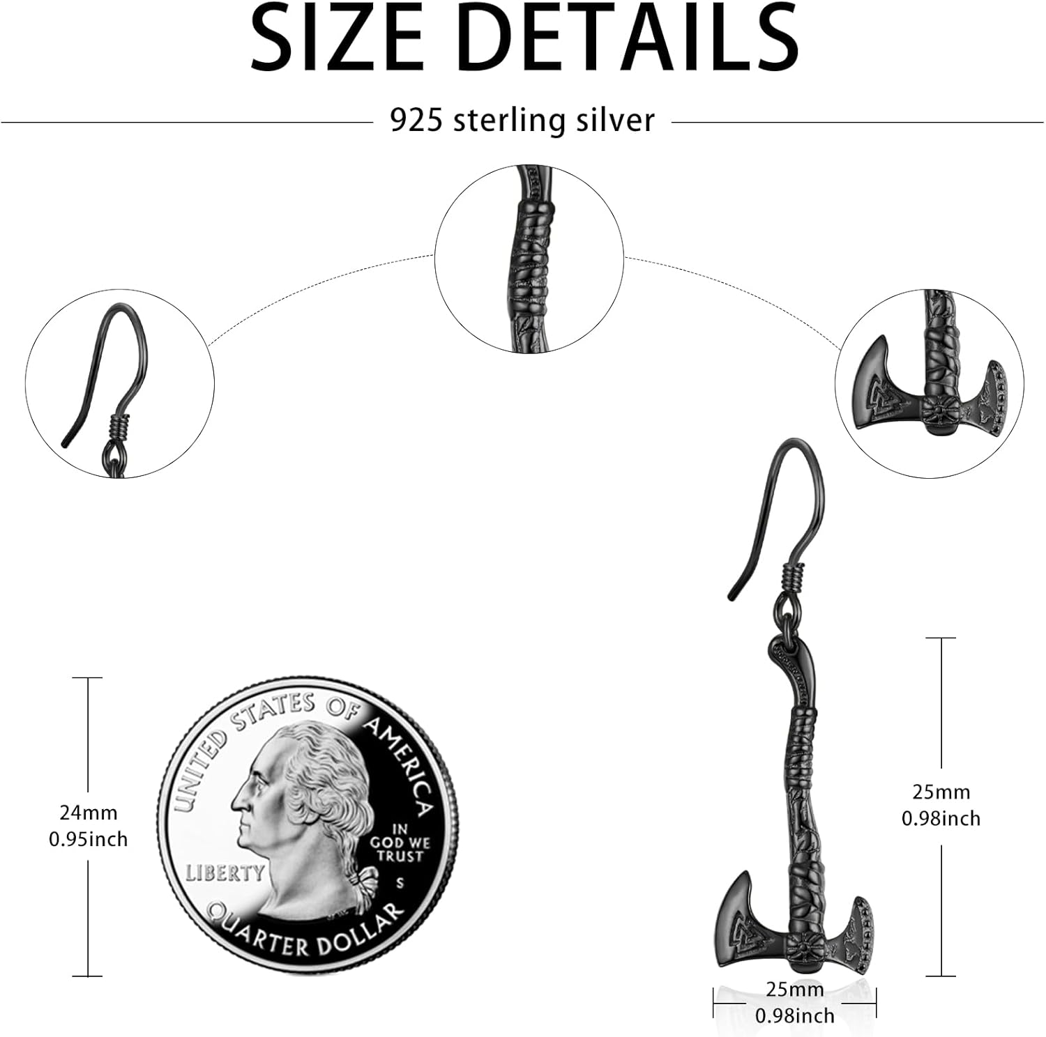 Viking Axe Earrings 925 Sterling Silver Hatchet Dangle Drop Earrings Viking Jewelry Gift for Men Women - Image 4