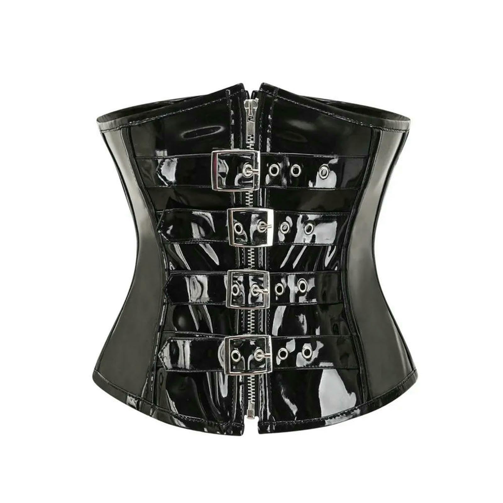 Ceinture amincissante Femme Corsetto Sottoseno in PVC Donna Steampunk Zipper Vita Trainer Bustier Dimagrante Body Shaper Lingerie Sexy Clubwear-Rosso-l