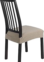 SearchI Stretch Dining Chair Seat Covers Set of 6, Soft Removable Washable Seat Covers for Dining Chairs, Dining Room Seat Cover Protector (Rear-Covered, Twill Jacquard Taupe)