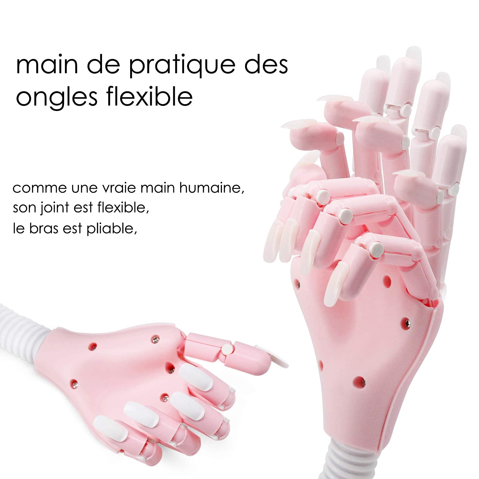 Main D'entrainement Manucure, Flexible Réglables Modèle Main Avec 400 Faux Ongles, Professionnels Main d Entrainement Pour Ongle, Rose