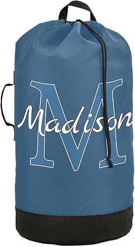 Bolsa de lavandería de viaje de nailon personalizada azul oscuro para equipaje, organizador de ropa sucia personalizada con cierre de cordón y