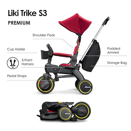 Miniatura 2 de Doona Liki Trike S3 - Triciclo plegable de alta calidad para niños pequeños, cochecito de triciclo Doona para empujar y plegar para edades de 10