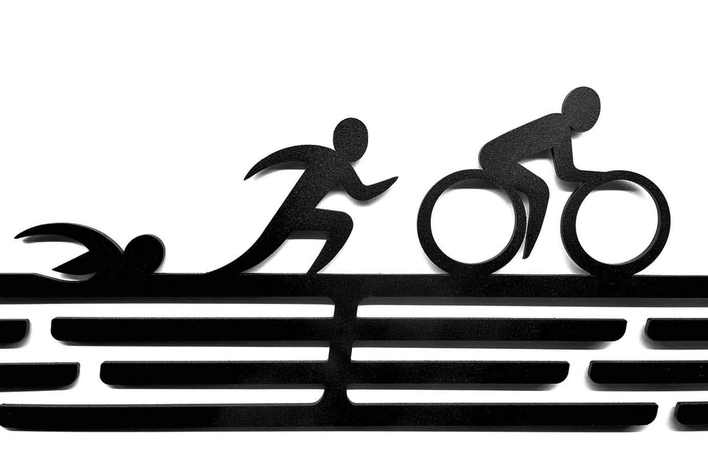 Triathlon Sport Medal Wieszak ekspozycyjny | Matowy czarny stalowy uchwyt na medale | (do 48 medali