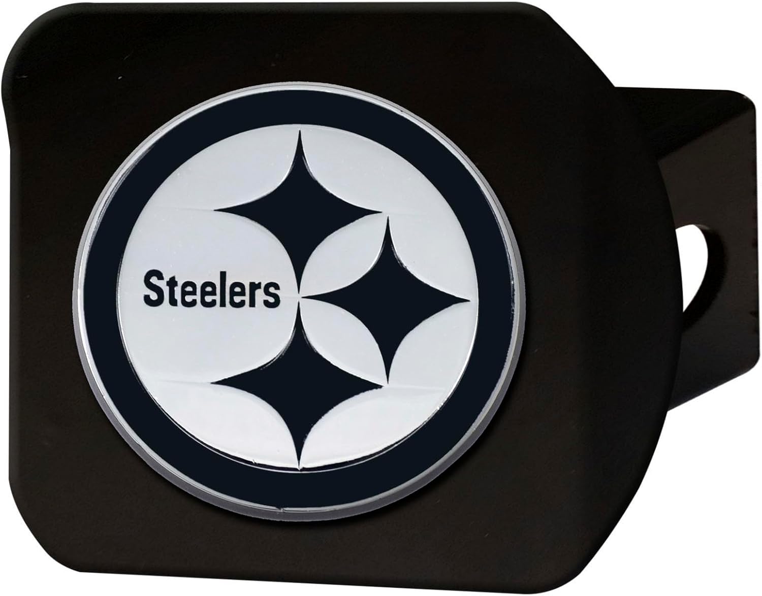 Pittsburgh Steelers NFL Black Hitch Cover with Chrome Team Logo by FANMATS - Unique Custom 3-D Team Logo Molded Design – Easy Installation on Truck, SUV, Car - Ideal Gift for Die Hard Football Fan