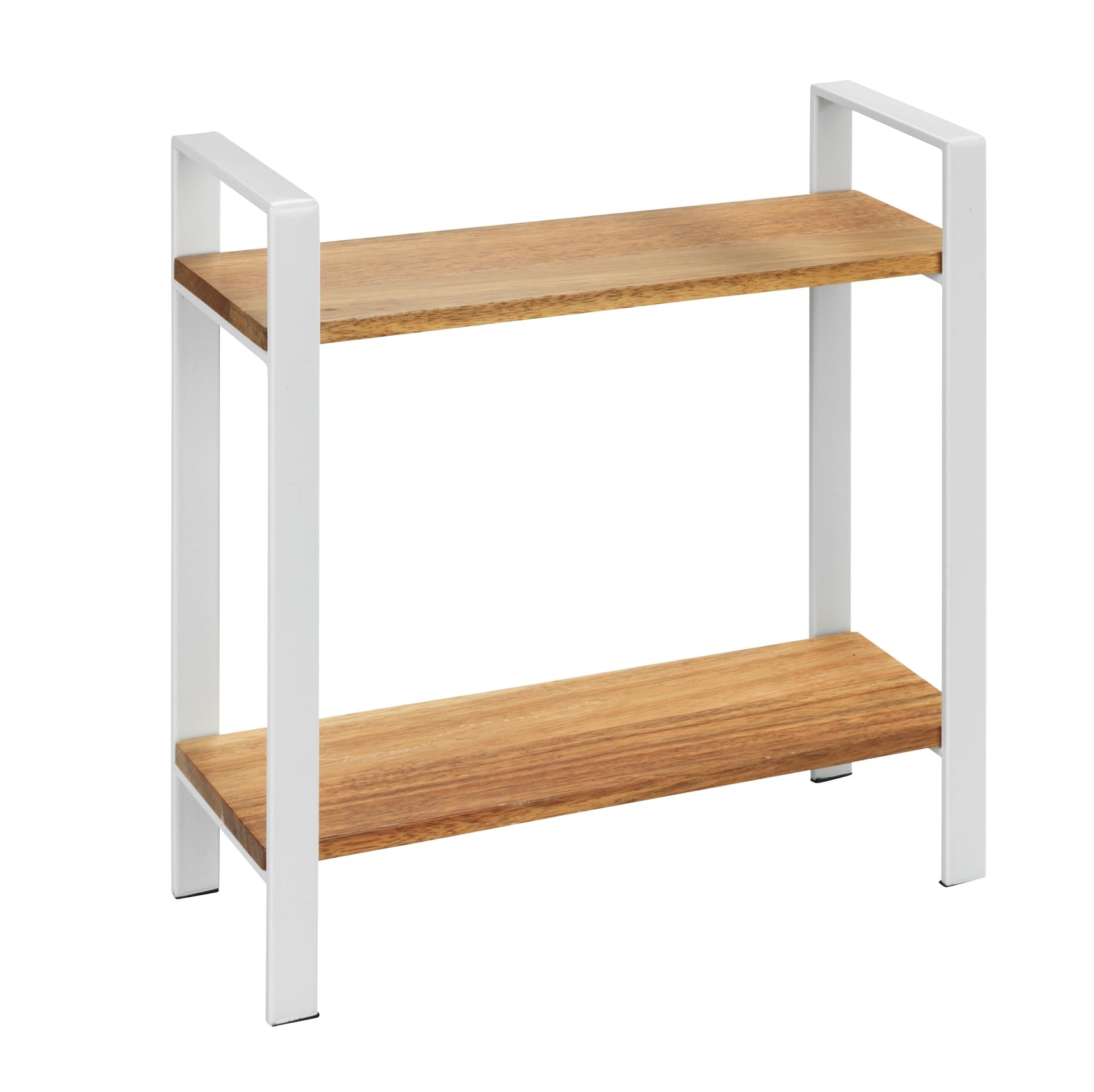WENKO Küchenregal Louisa 2 Etagen – Regal für die Arbeitsplatte, Akazienholz & Metall, Weiß (32 x 33 x 11 cm)