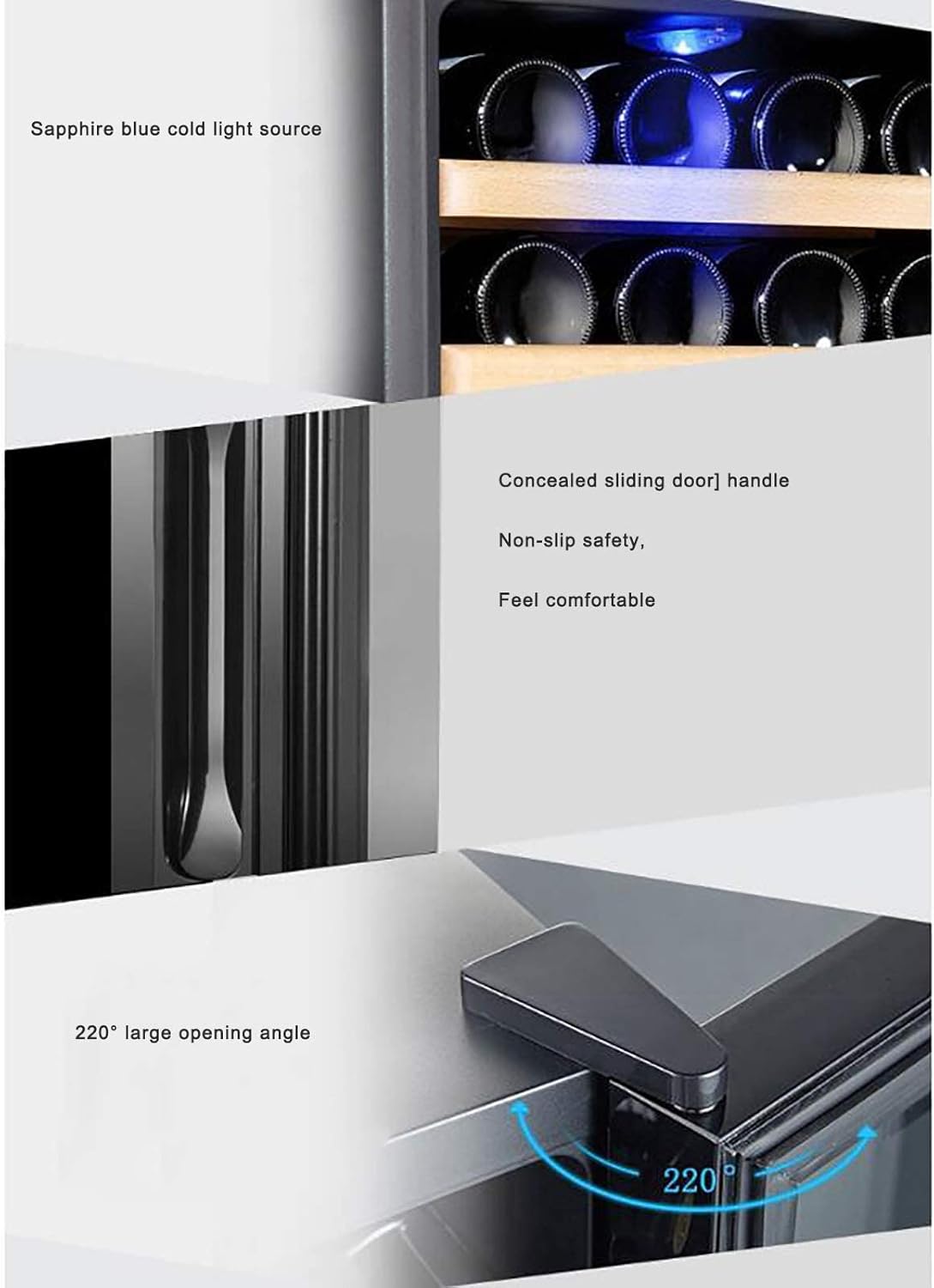 Wine Cooler Built-in or Freestanding Wine Refrigerator 20 Bottle Fits Large Bottle Like Champagne and Wine Single Zone Noise Reduction Function with Housing Glass Door