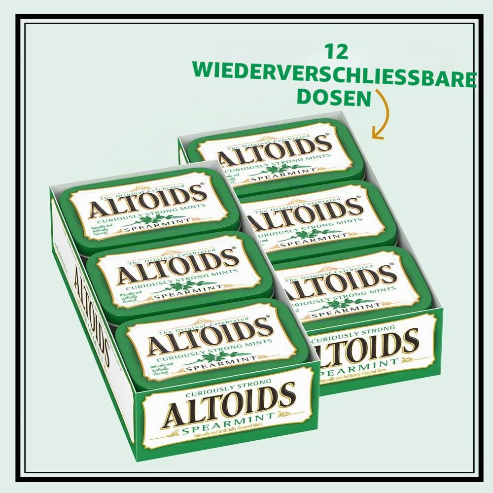 Altoids Seltsam Starke Minze, Spearmint , 49.90 g Doase (Paket mit 12)