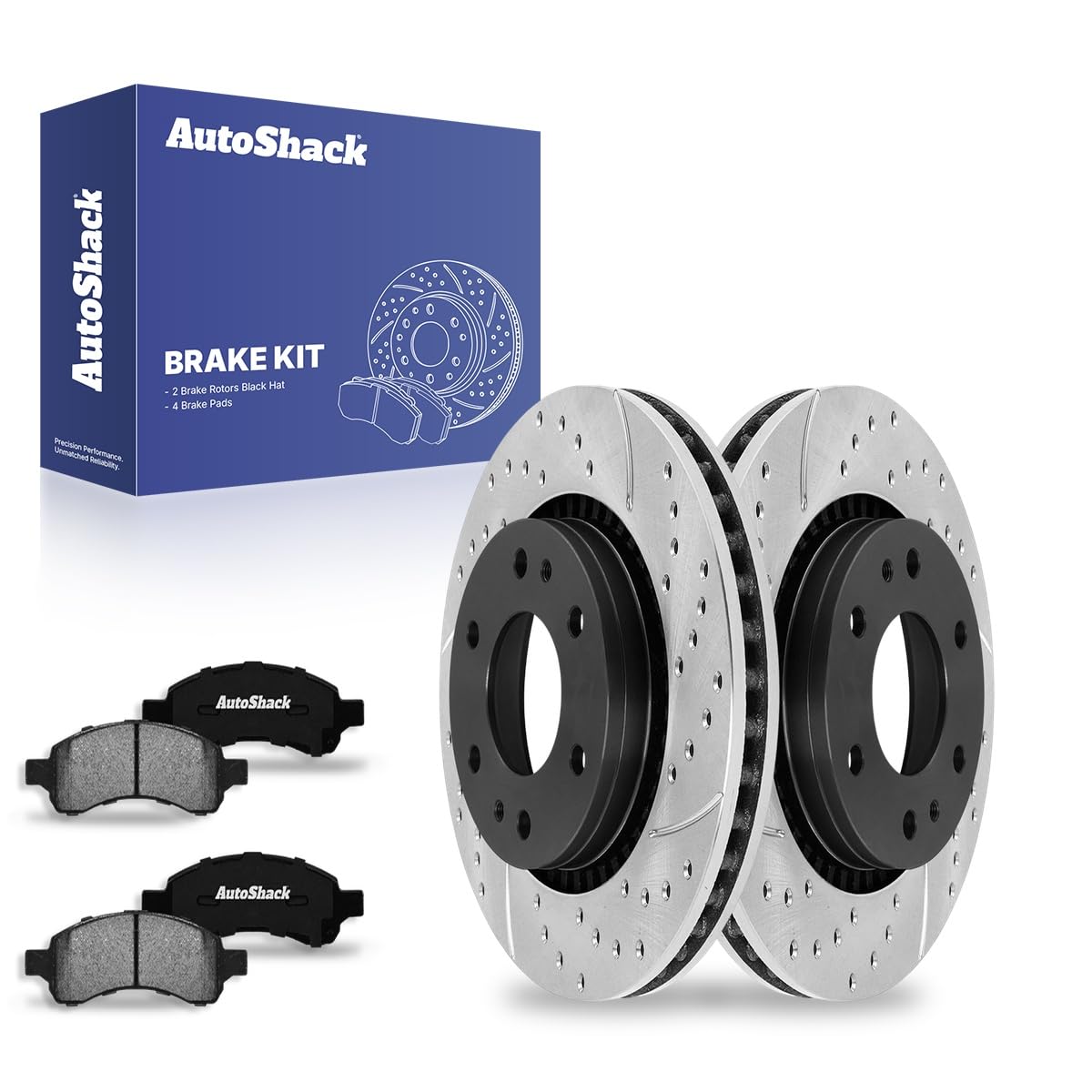 AutoShack 12.79" (324.9 mm) Front Vented Drilled & Slotted Brake Rotors E-Coated + Ceramic Brake Pads Replacement for 2006-2008 Chevrolet Trailblazer 2006 GMC Envoy XL 6-PC Brake Kit ShadowGuard