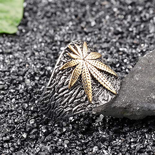 PAMTIER Unisex Stainless Steel Minimalist Retro Ring Charm Marijuana Leaf Carved2