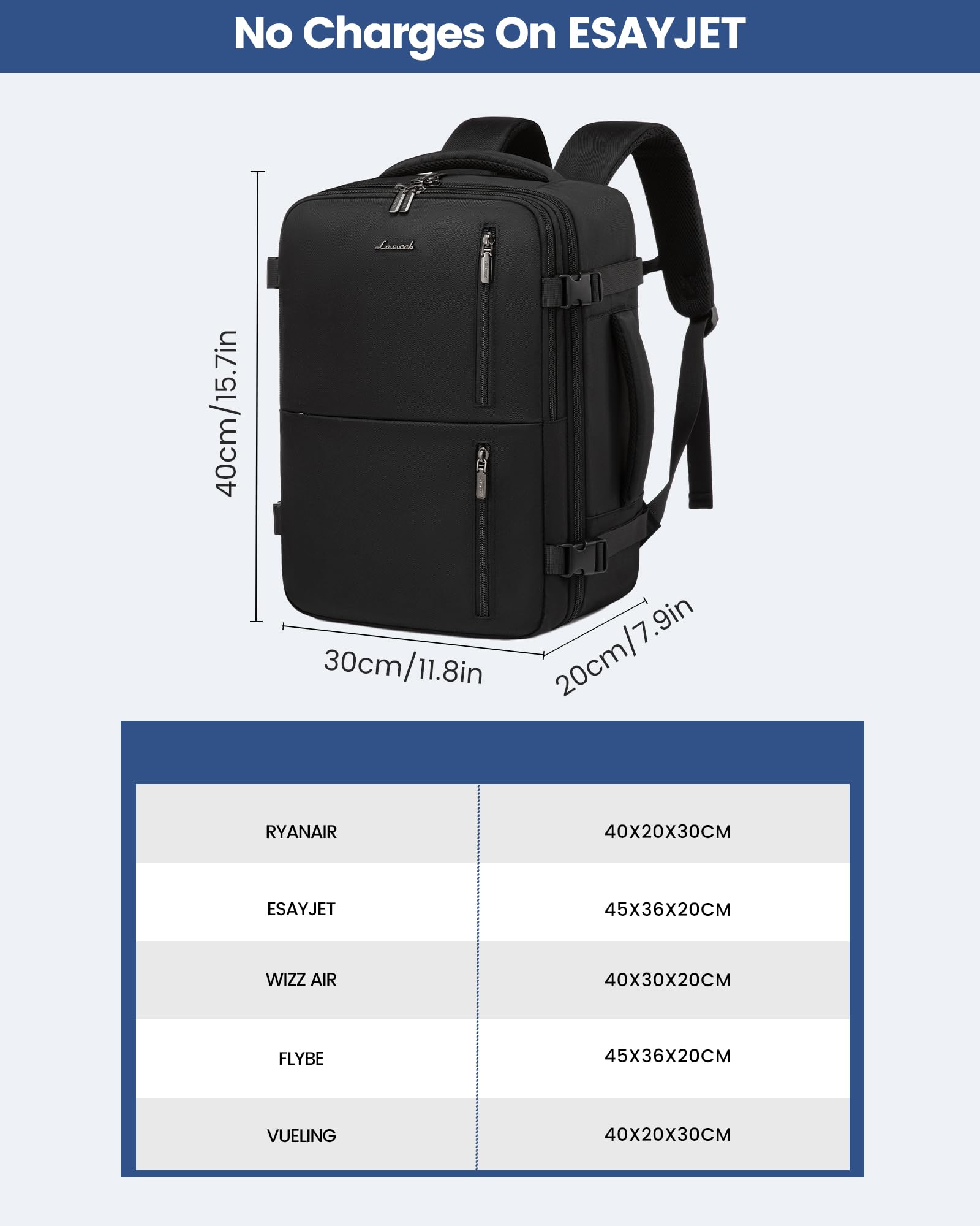 LOVEVOOK Ryanair - Zaino da viaggio da 40 x 20 x 25 cm, da viaggio, da 20 l, leggero, piccolo, per Eurowings Wizz Air Easyjet Fligh