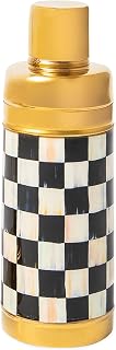 MACKENZIE-CHILDS 3260 20-Ounce Cocktail Shaker, Stainless-Steel Shaker Cup with Lid, Black-and-White Courtly Check with Gold