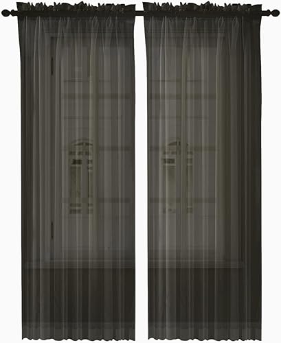 Miniatura 2 de Oakias Juego de 2 paneles de cortinas traslúcidas negras de 84 pulgadas de largo, 54 pulgadas de ancho x 84 pulgadas de largo, cortinas de gasa con