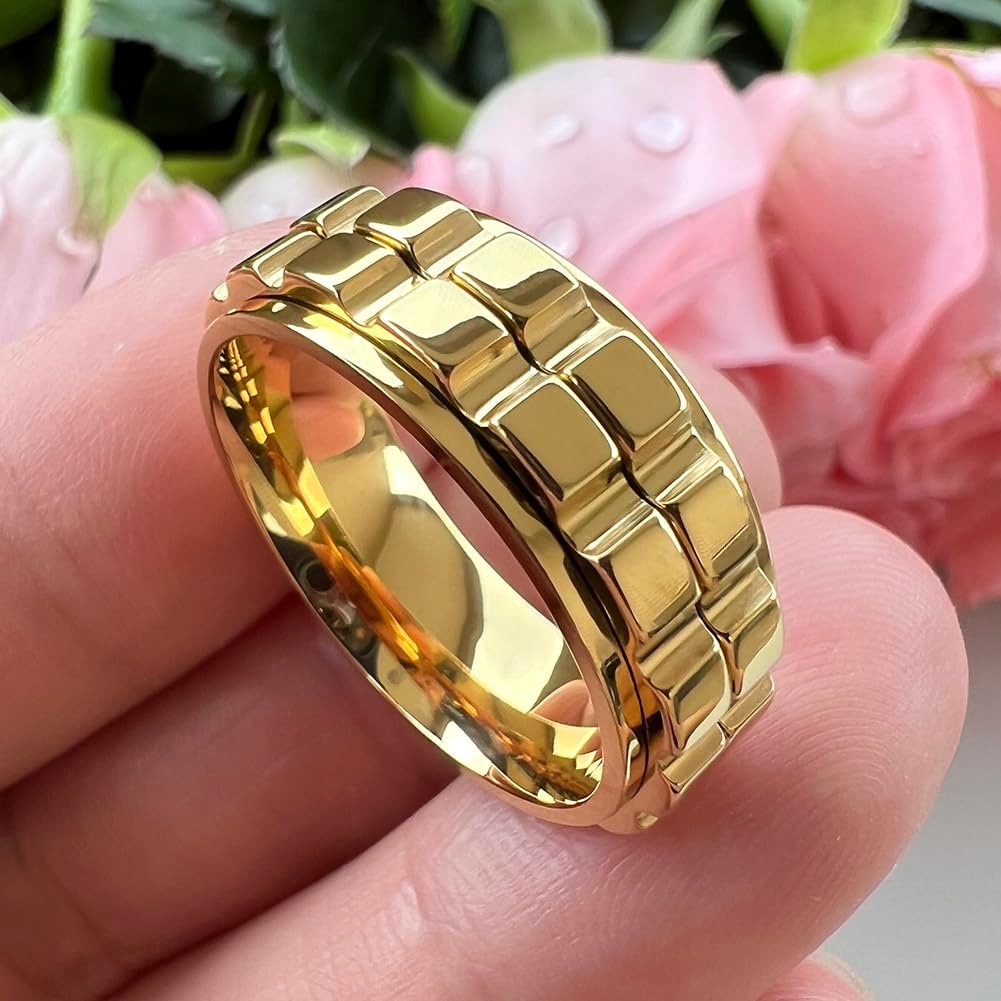 8mm Silver/Black/Gold Tungsten Titanium Spinner Rings for Men Women Anxiety Released Promise Engagement Wedding Bands Stepped Polished Shiny Comfort Fit - Image 2