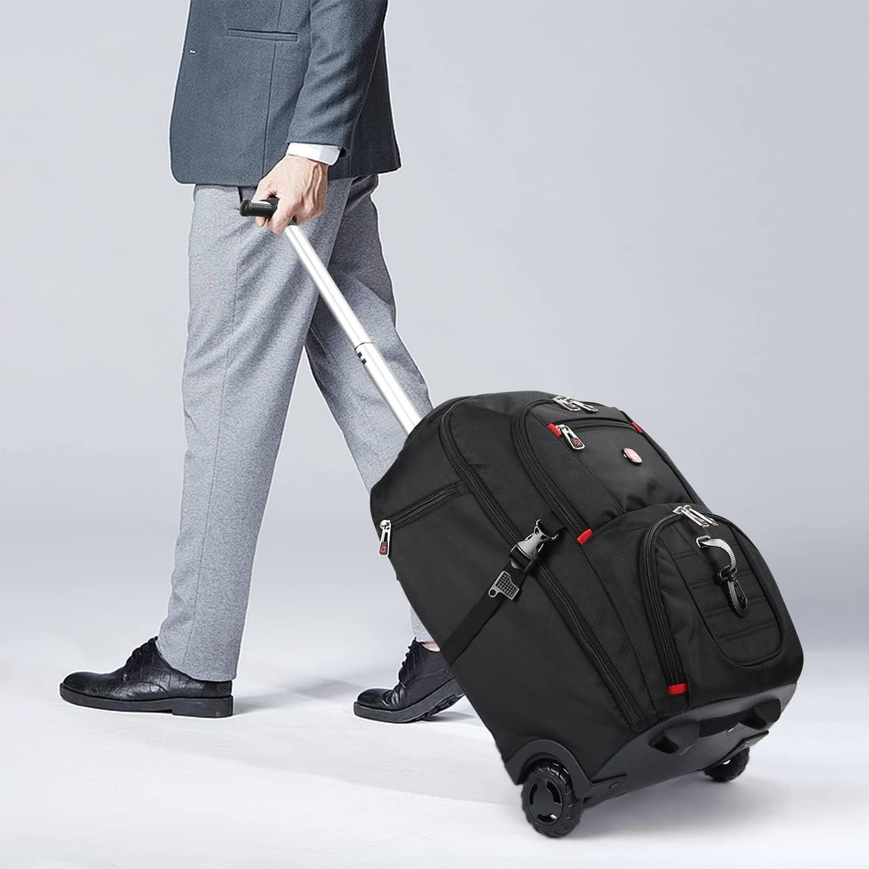 Extra Large Rolling Backpack with Wheels - Water-Resistant, 18" Laptop Compartment, 22.5"x15"x10", 55L Capacity, Ideal Carry-On for Weekend Travel, College, Work - Wheeled Business Backpack for Adults