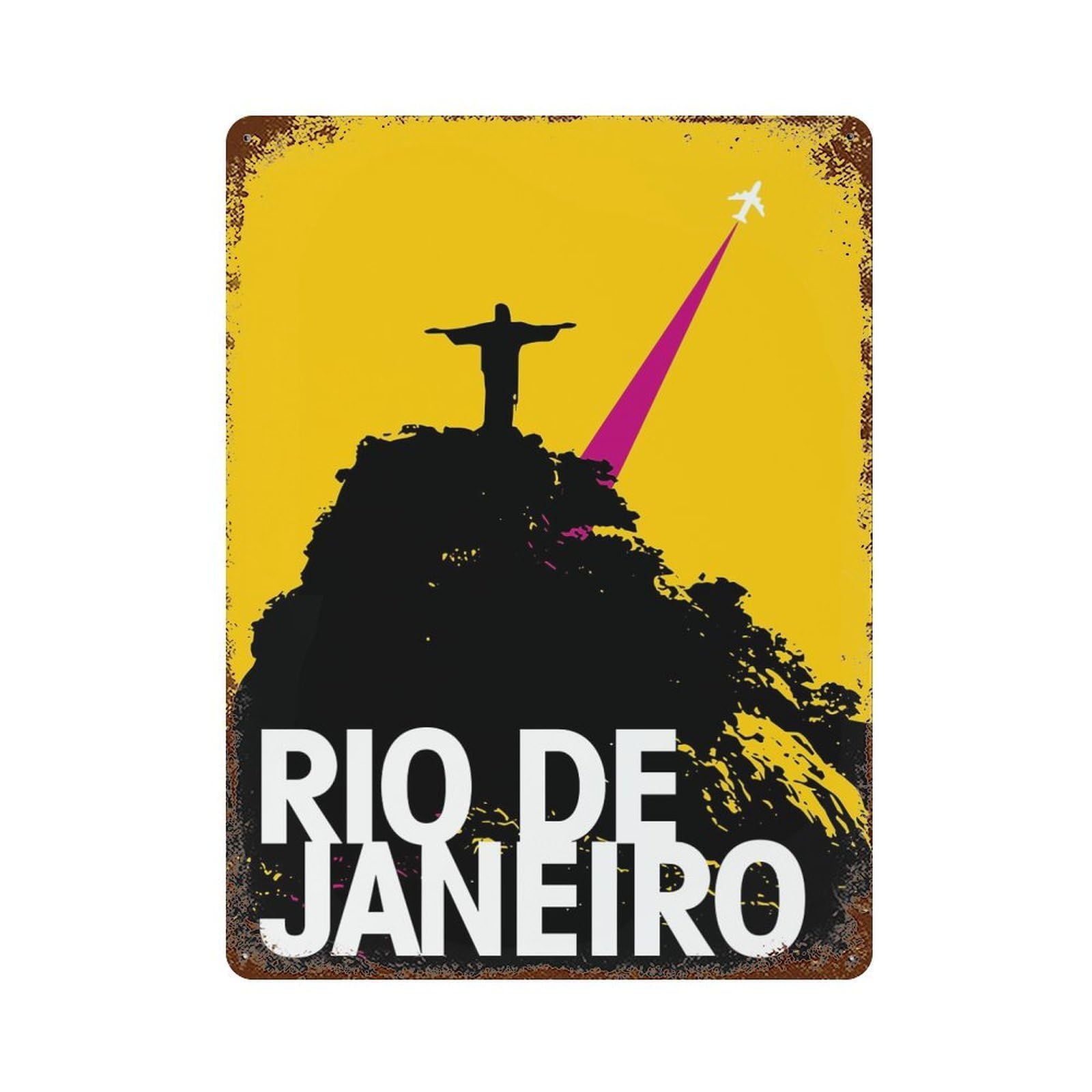 Vintage Metal Tin Sign Rio De Janeiro Travel 15.7"x11.8", Industrial Home Decor for Farmhouse, Kitchen And Entryway Decor