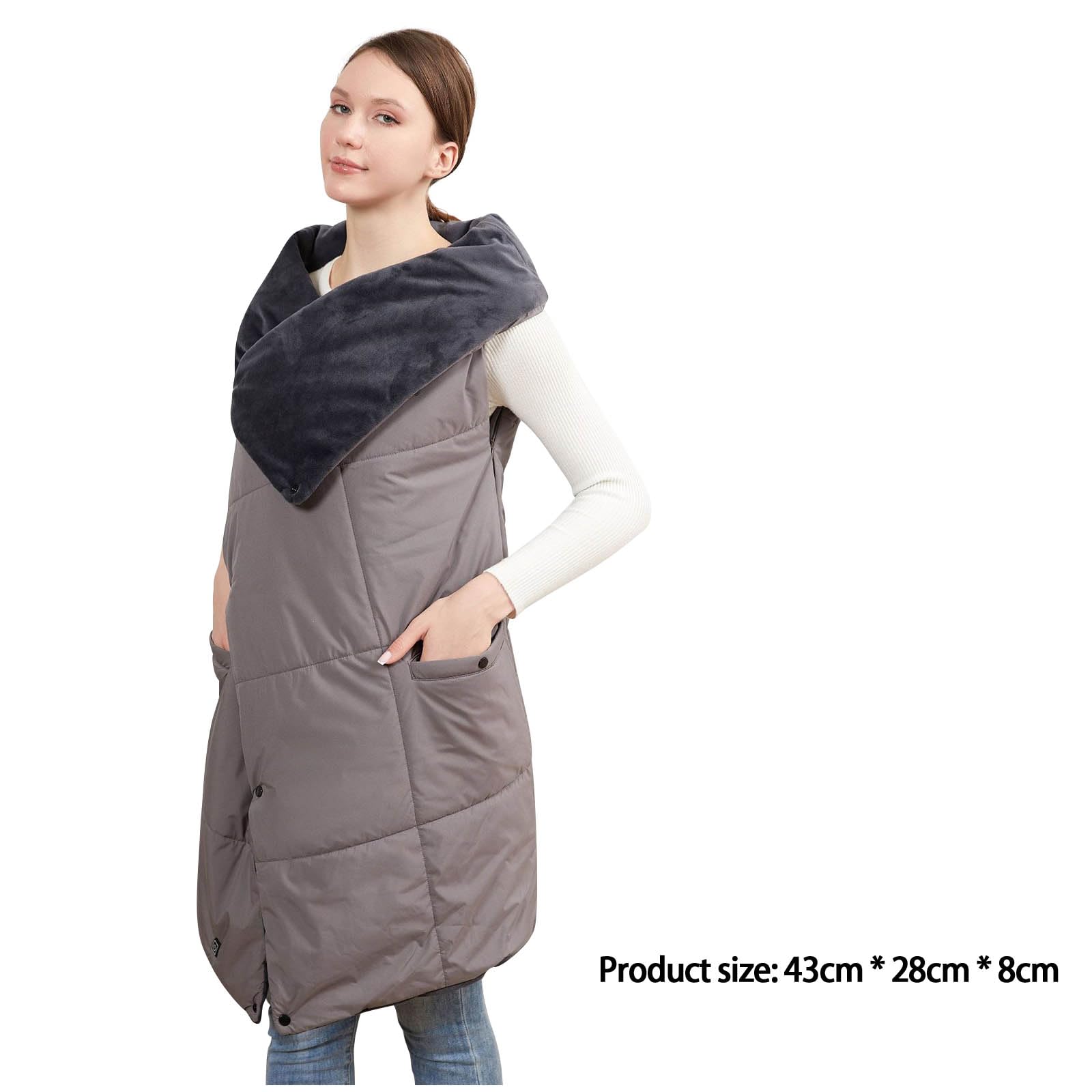 Gilet riscaldante elettrico, design foderato in pile, 9 V, sicuro, rapido calore, temperatura regolabile, lavabile in lavatrice, tessuto riscaldato per interni ed esterni