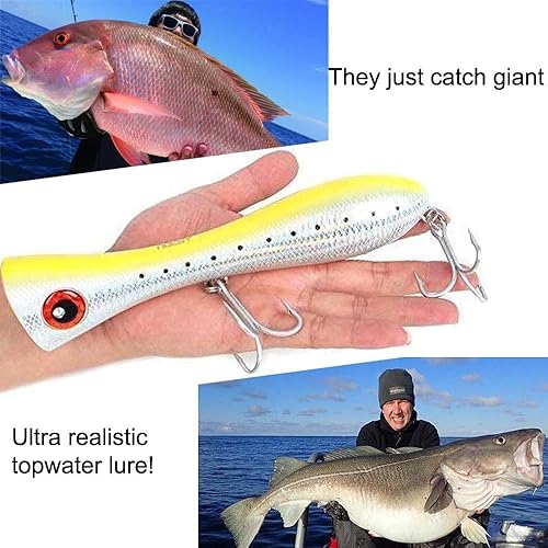 Miniatura 8 de Dr.Fish Topwater Popper Señuelos de pesca de agua salada, 8 pulgadas GT Popper VMC anzuelos agudos señuelos de pesca de surf para Striper Atún