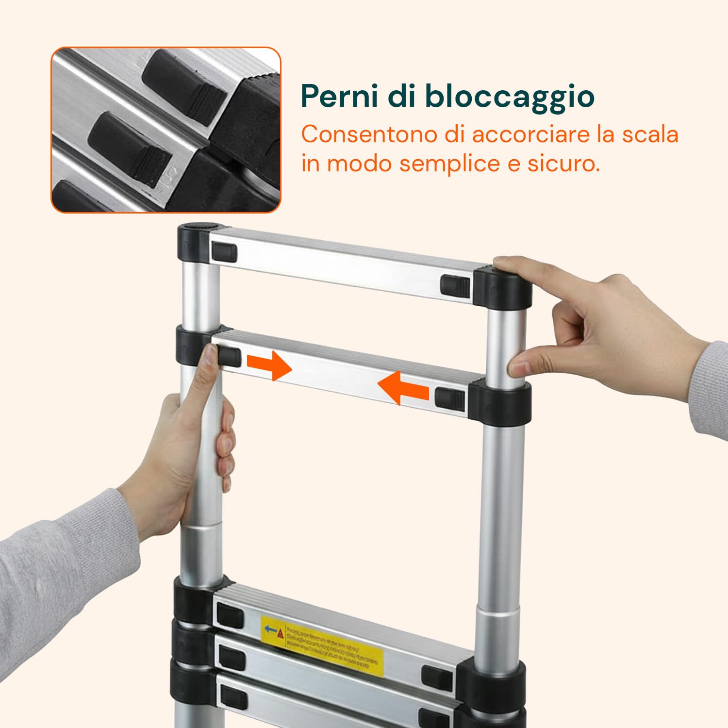 Avilia - Escalera telescópica de Acero Inoxidable 3,8 m 13 peldaños Escalera Plegable para casa y Trabajo Escalera Extensible Ahorra Espacio con Bloqueo de Seguridad