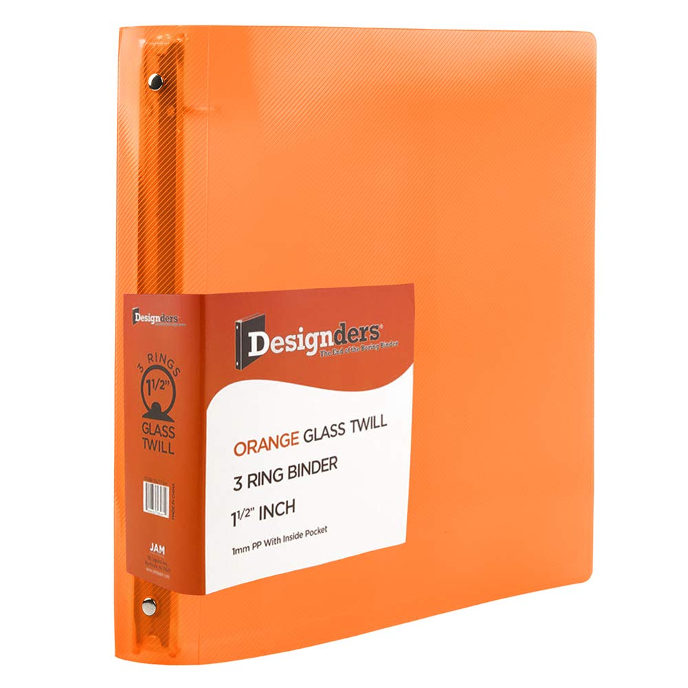 JAM PAPER Plastic 1.5 inch Binder - Orange 3 Ring Binder - Sold Individually