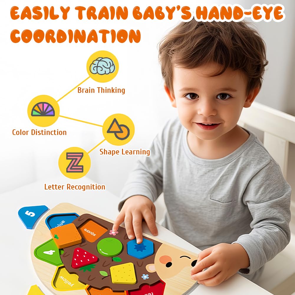 Puzzle Legno per Bambini, Giocattoli Educativi Risveglio Montessori, Puzzle Riccio in Legno, Gioco Educativo per Bambini 12-36 Mesi