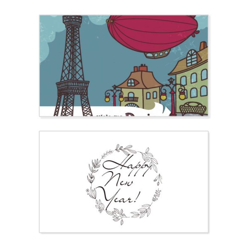 Tarjeta de felicitación de año nuevo con la Torre Eiffel de Francia y dirigible de París 5