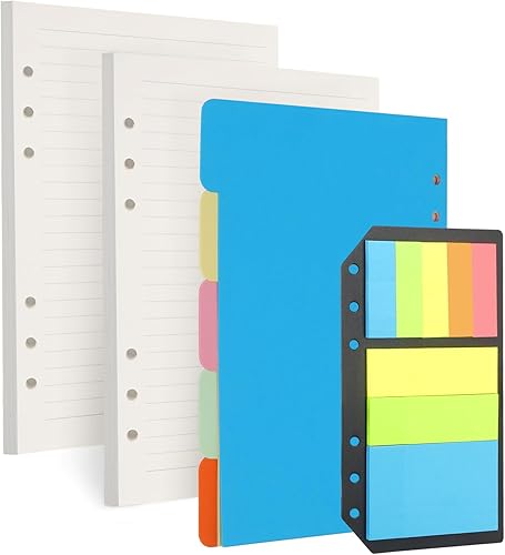 Toplive - Papel de repuesto A5, 90 hojas de papel recargable, 180 páginas, insertos de relleno de hojas sueltas, 5 divisores coloridos y 1 paquete