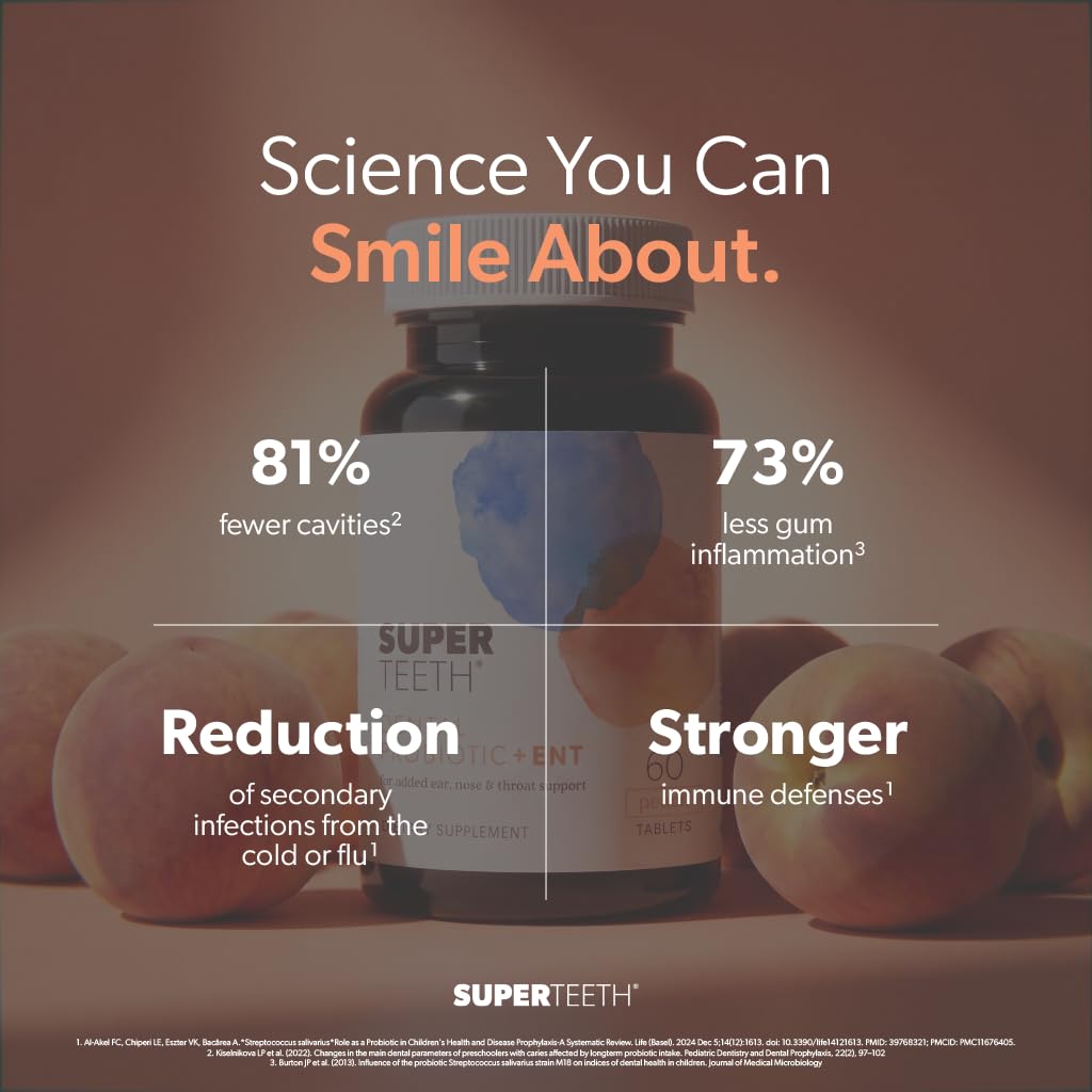 SUPER TEETH Oral Probiotics for Bad Breath, Cavities & ENT Support - Peach — Amazon image 3