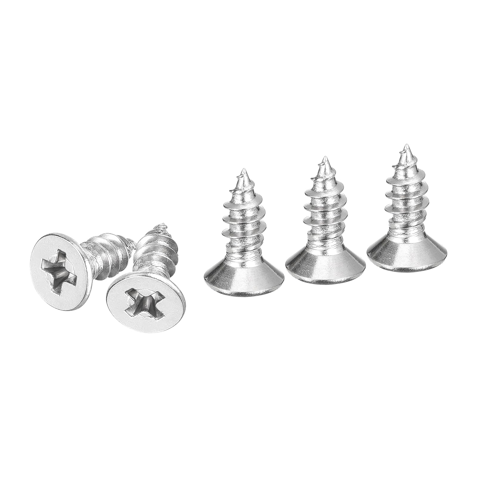 DTGN 50Pcs M6x16mm Flat Head Wood Screws, 304 Stainless Steel Phillips Self Tapping Screws - Good for Woodworking Furniture - Silver