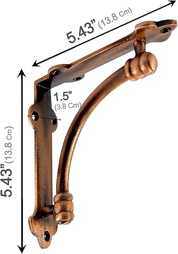 Miniatura 8 de NACH Soportes decorativos para estantes, paquete de 4 soportes decorativos de hierro fundido de cobre de 5.25 x 1.25 x 5.25 pulgadas, soportes