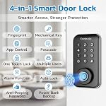 Serrure de porte à empreinte digitale intelligente avec entrée sans clé, antivol électronique deadbolt pour porte avant – Contrôle de l'application, auto-lock, IP56 imperméable pour l'hiver, DIY Installation, Clés de sauvegarde, Noir mat