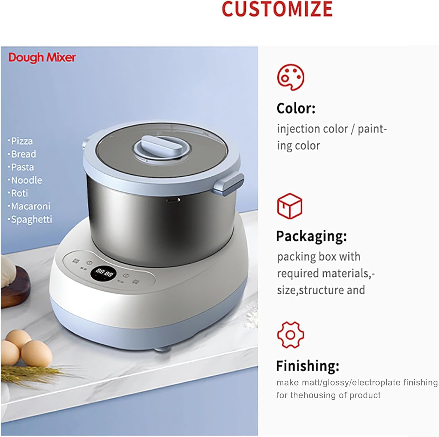Dough Maker with Ferment Function, Electric Automatic Small Spiral Dough Mixer 5L Pizza Doughs Maker Multifunctional Stainless Steel Flour Mixer, Dough Kneading Machine Stainless Steel