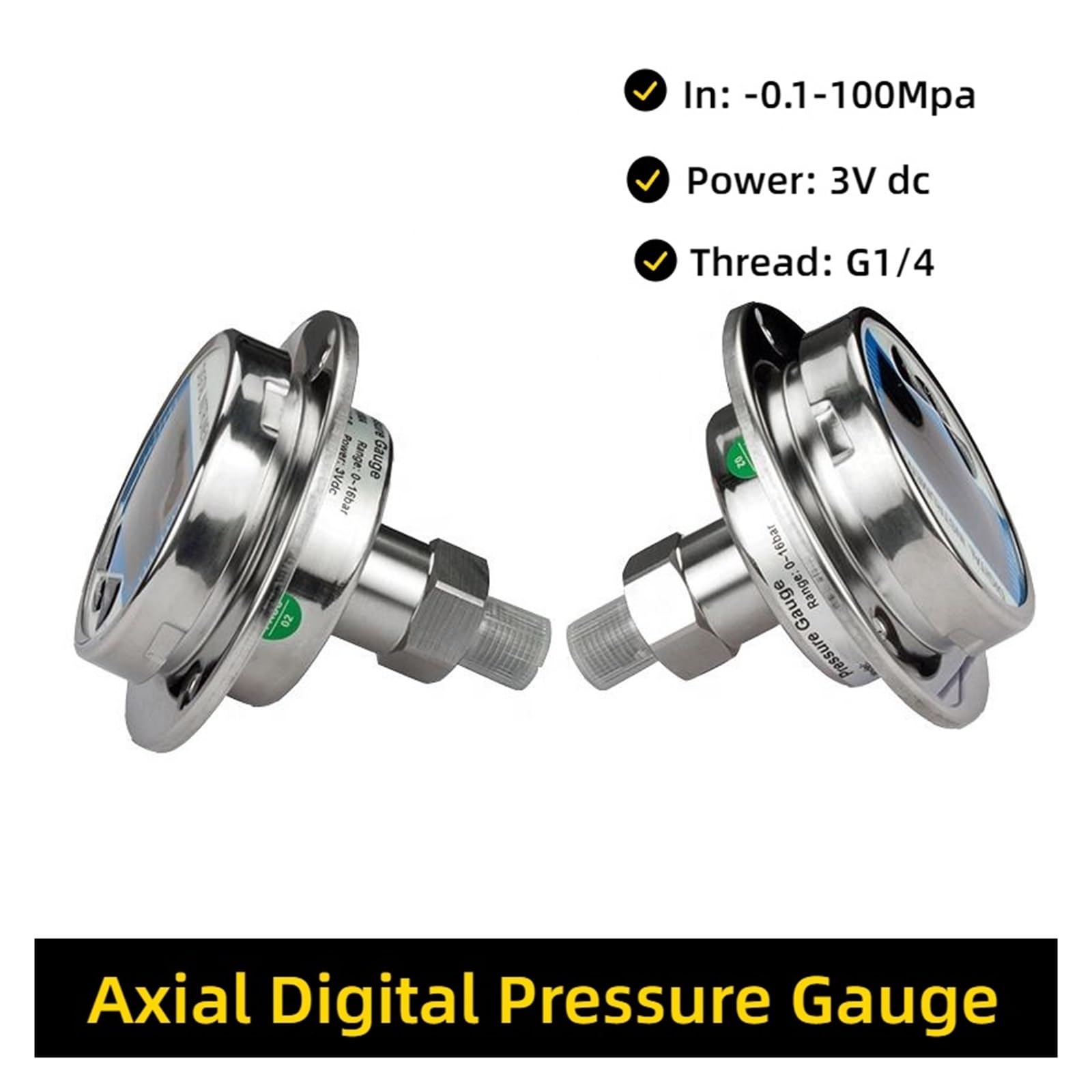 Manómetro Digital de vacío hidráulico 0-1000bar, conector macho Axial G 1/4, manómetro agua, Gas y aceite, 4'' Fácil de instalar | 100mm dial diameter,0-4Mpa