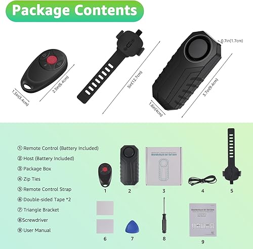 Miniatura 48 de Juego de 2 alarmas inalámbricas para bicicleta con control remoto, alarma antirrobo, alarma inalámbrica con sensor de movimiento, alarma impermeable