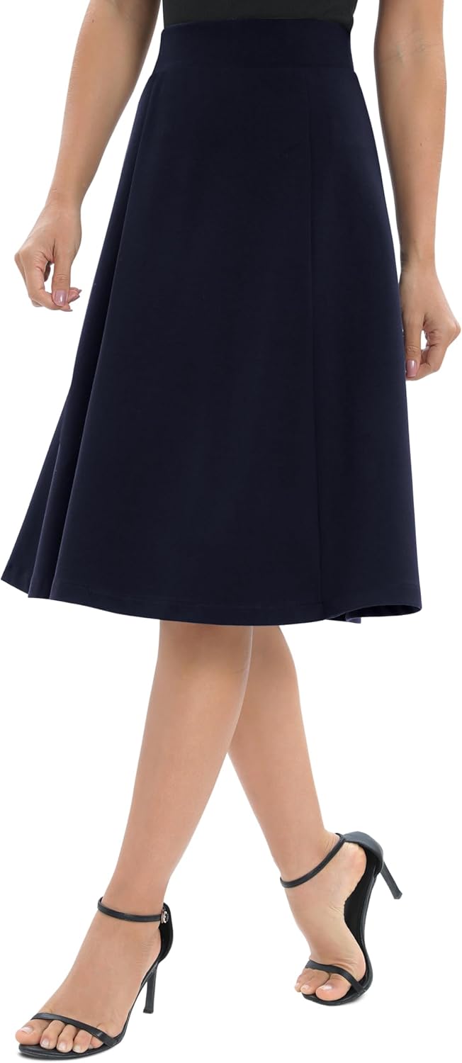 Urban CoCo Women's A-Line Elastic High Waist Flare Work Midi Knee Length Stretchy Skirt - Image 4