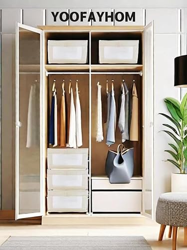 Miniatura 2 de Organizador de armario, paquete de 3 cajas de almacenamiento plegables para ropa, juguetes, cestas de libros, lino blanco