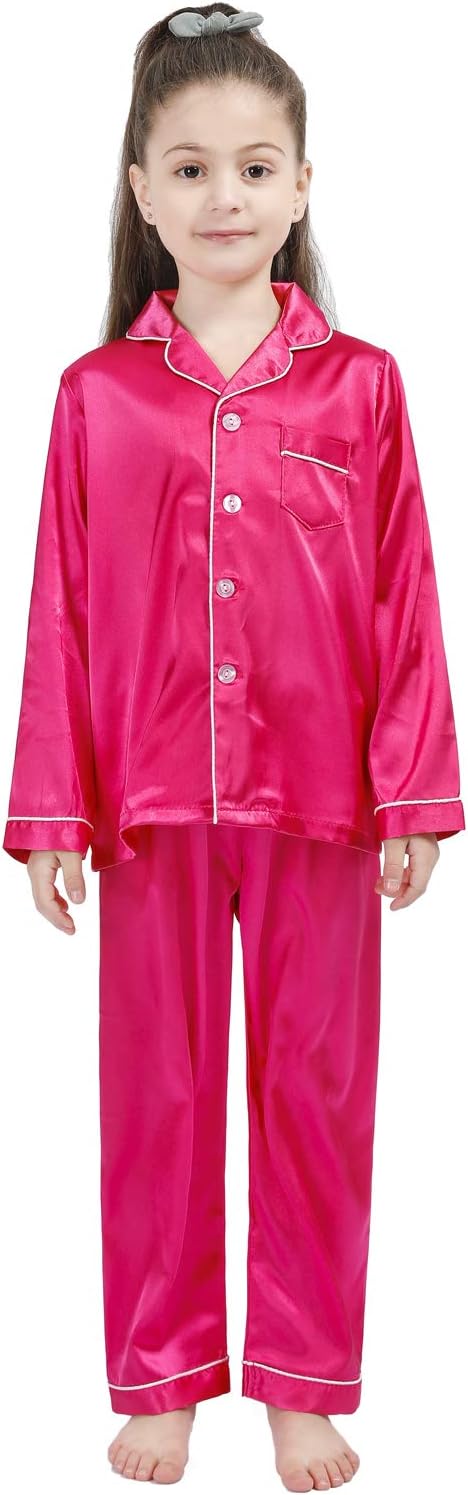 Kid Silky Satin Pajamas Set for Girls Boys pj Set Sleepwear Button-up Lounge Sets Nightwear - Image 6