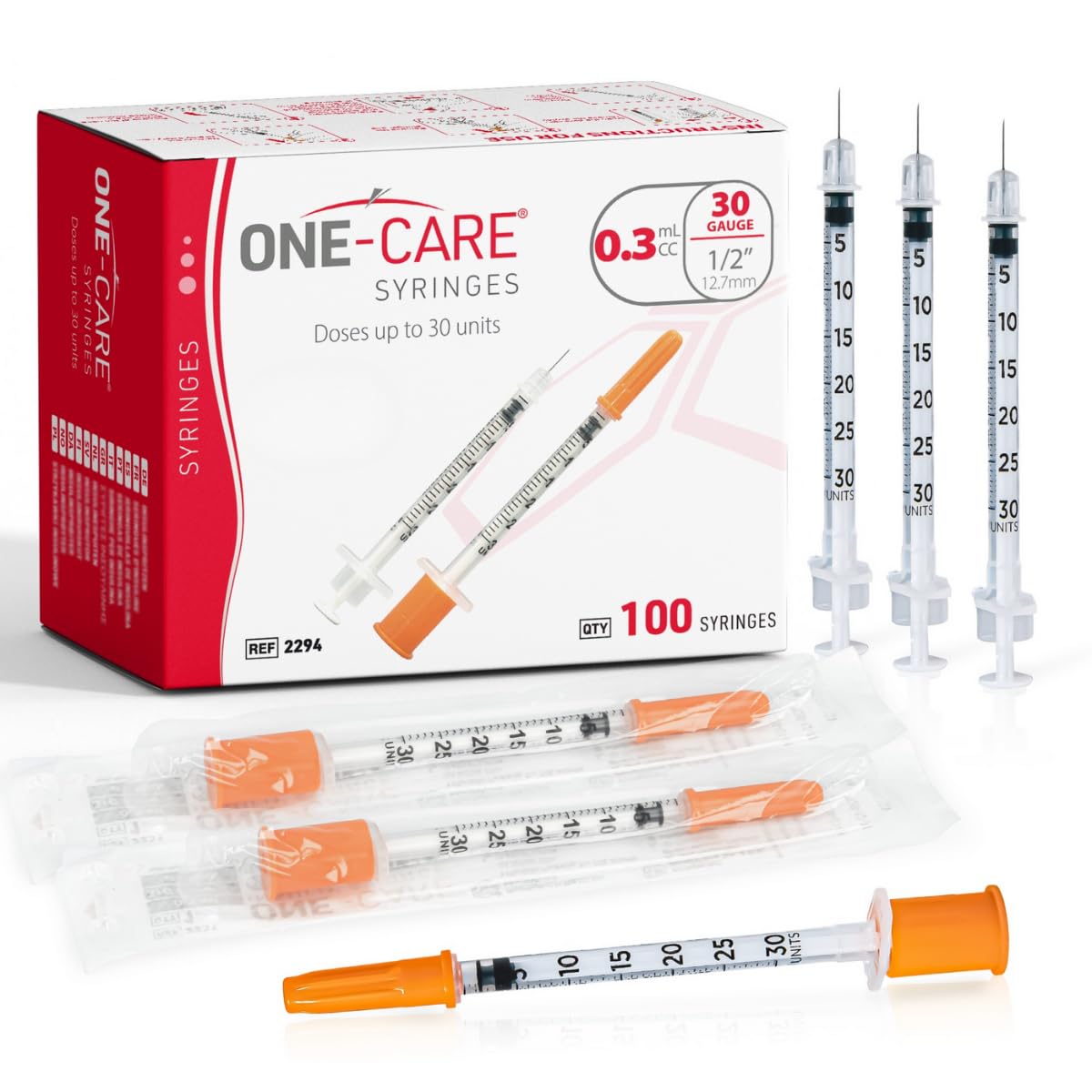 ONE-CARE Syringes 0.5 ml/cc, 31G x 1/4" (6mm), Orange Cap, 100pcs/bx — Amazon image 12