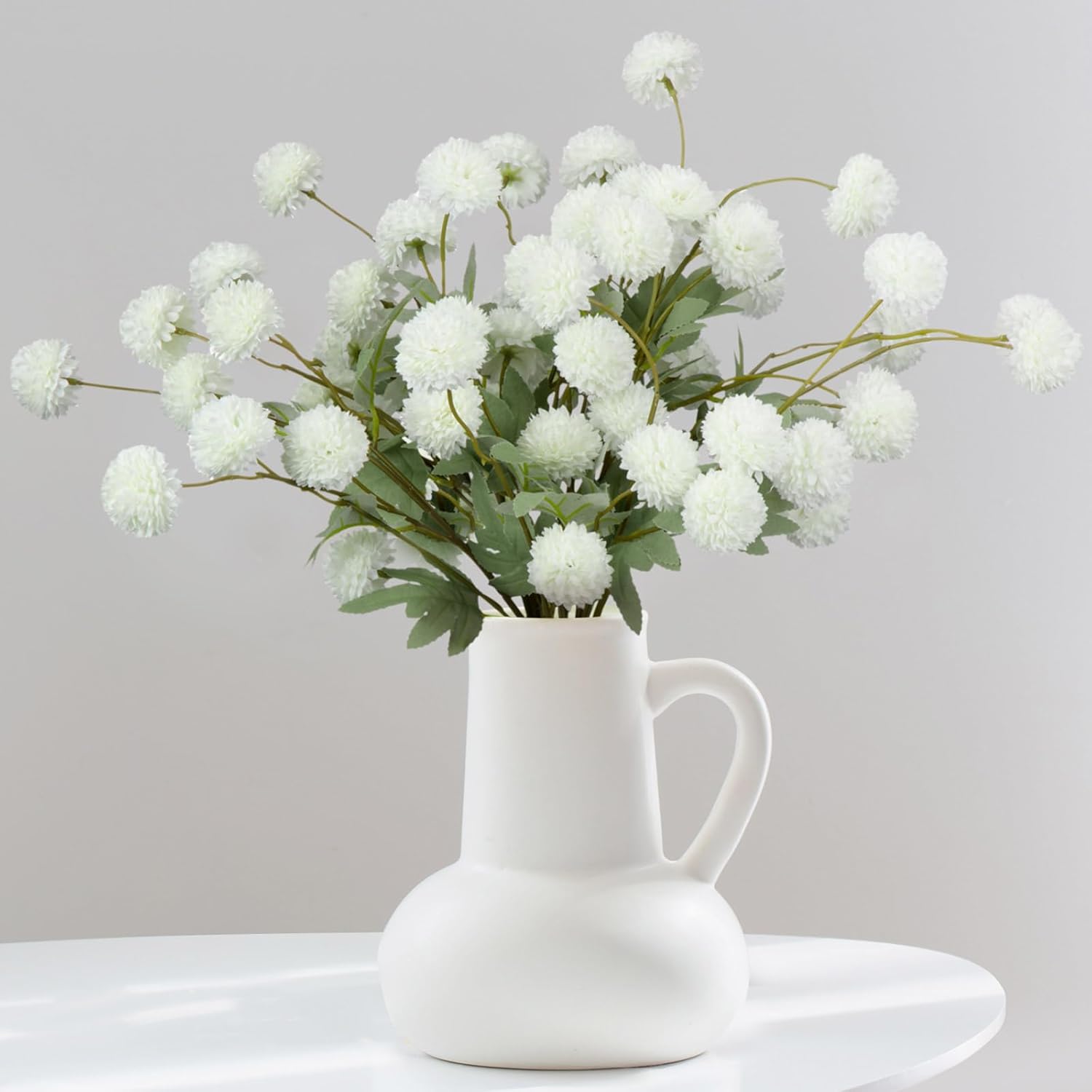12 Pcs Artificial Pom Pom Mums Spring Faux Kiku Chrysanthemum Ball Floral Stems for Wedding Centerpieces Mother's Day Bouquet & Table Vase Decor(Milk White)