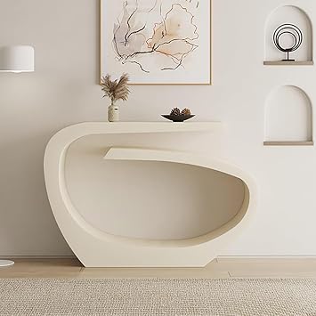 YVYKFZD Console Table, Narrow Entryway Table with Abstract Frame Design, Stylish Hallway Accent Tables, Creative Behind Sofa Tables, for Living Room, Entrance, FoyerMilky White