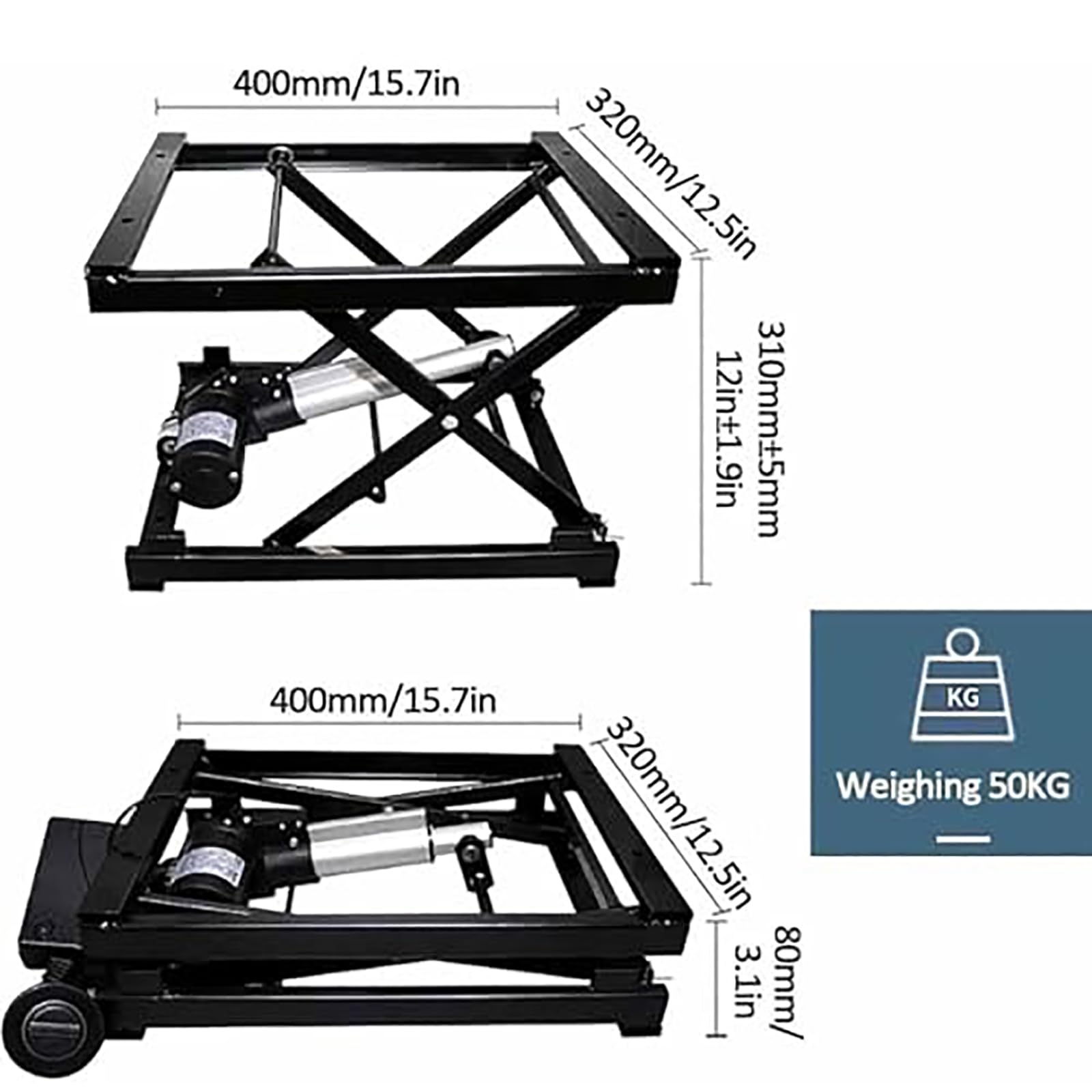Table élévatrice à ciseaux, capacité de 150 kg, chariot à plateforme mobile réglable en hauteur avec 4 roues, équipement de manutention pour entrepôt et atelier