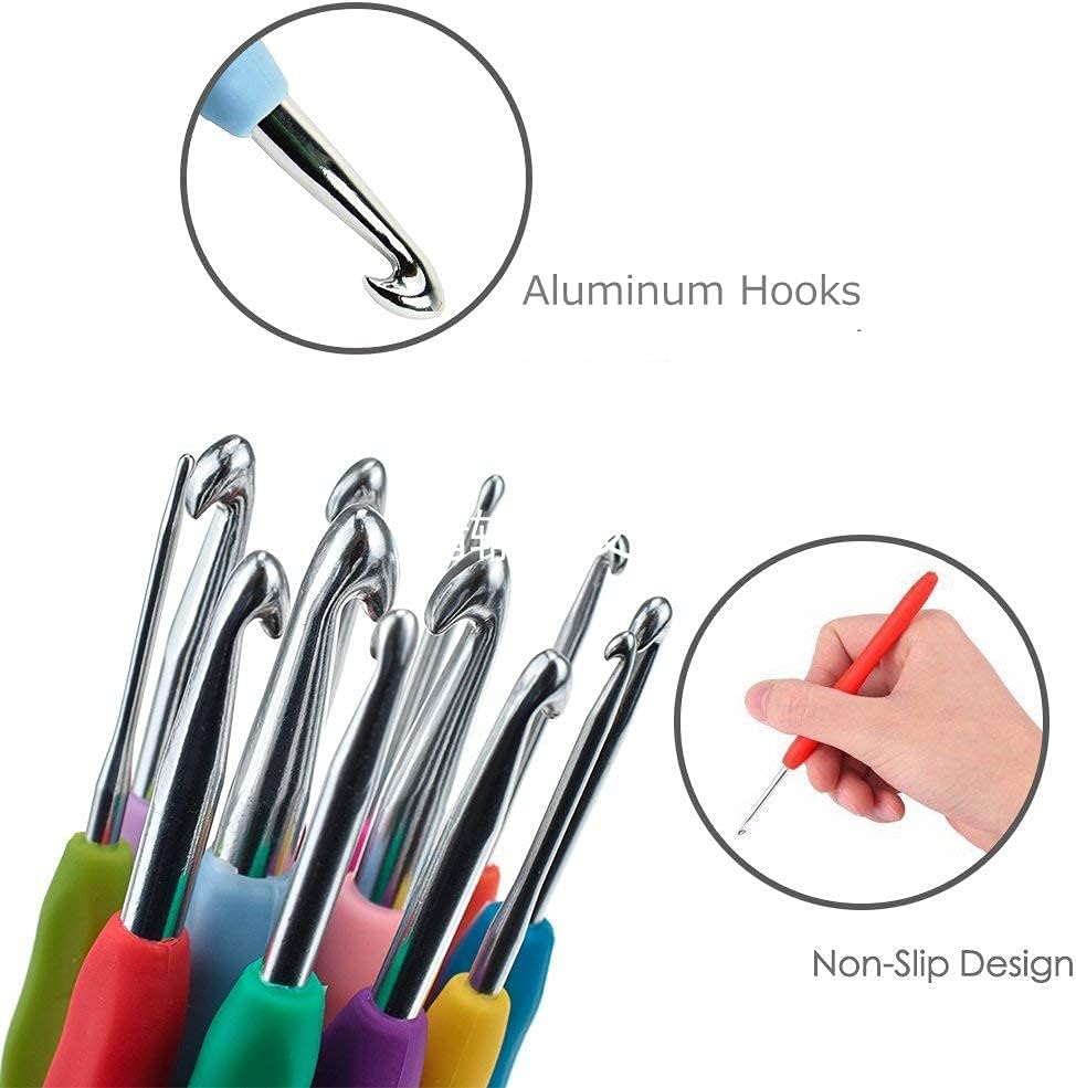 14 Size Ergonomic Crochet Hooks Set,Crochet Hooks with Soft Rubber Handle Size from 2.0mm to 10.0mm