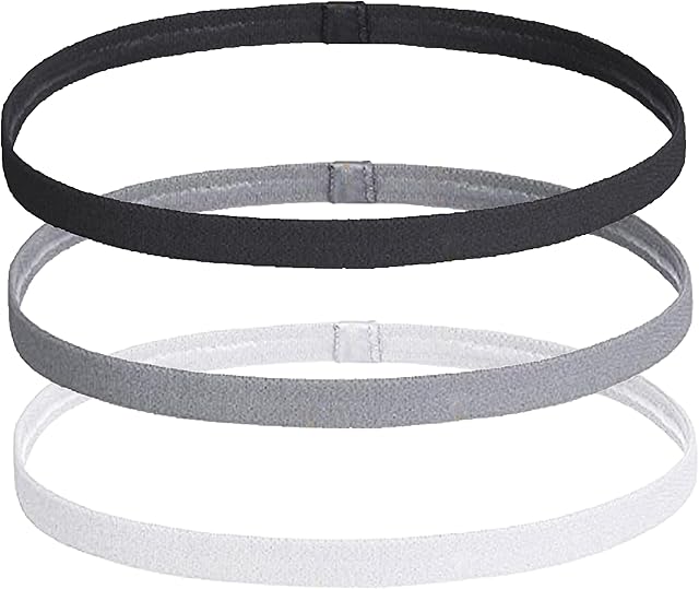 3pcs Elastic Sports Headbands, Sport Hair Band for Women Mens Non Slip, Silicone Grip Sport Hairband Thin Head Bands For Running/Gym/Hockey/Football/Yoga (Black,Grey,White)