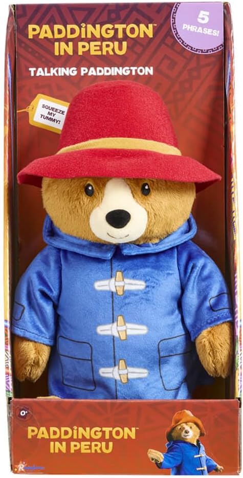 Paddington Bear Movie Talking Teddy Bear - Paddington Bear talking toy with 5 Phrases, Red Hat & Blue Duffle Coat - Cuddly Companion for Playtime Adventures