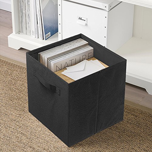 PowerKing-Collapsible-Storage-Cubes-Farbic-Storage-Bins-Black-2-Pack-Sturdy-Lightweight-Easy-Pull-Handle-Closet-Shelf-Organizer-Clothes-and-Toys-Storage-105-x-11-x-105