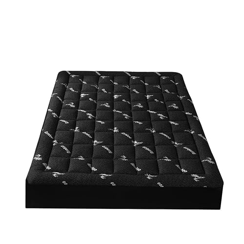 Bamboo Mattress Topper, Cooling Extra Thick Breathable Mattress pad with 5D Down Fill, Deep Pocket Fits 8–21 Inch Thick Mattresses, Ultra Soft Pillow Top for Back Pain Relief, Black, Queen