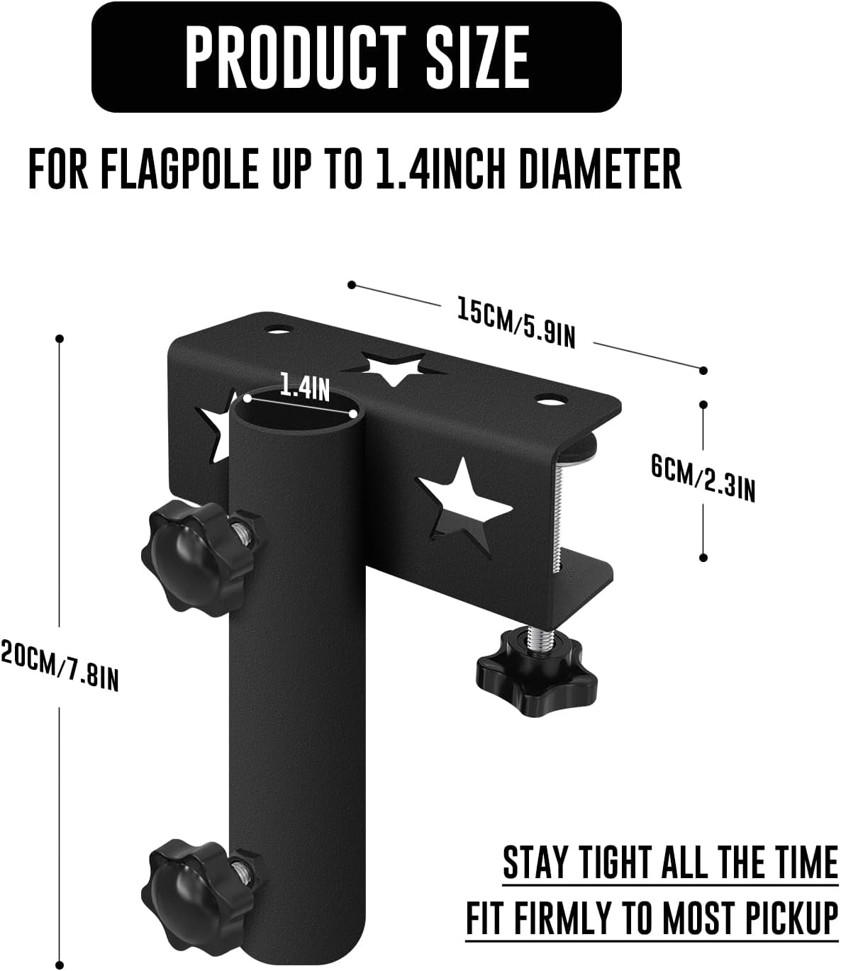 BSWAN No Drilling Side Flag Pole Mount Kit for Truck Bed,Universal Pickup Truck Heavy Duty Flagpole Holder Fit Up to 1.4" Flag Pole